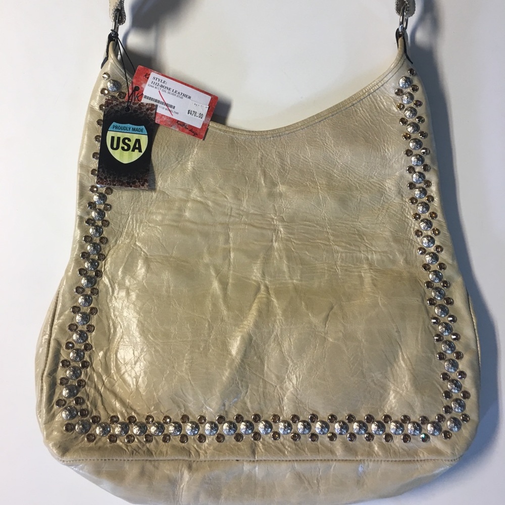 KurtMen Bone Colored Leather Purse with Stones